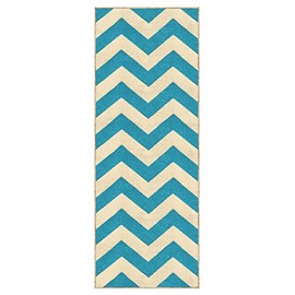 Custom Size Blue Chevron Zig Zag Rubber Backed Non-Slip Hallway Stair Runner Rug Carpet 22 inch Wide Choose Your Length 22in X 15ft