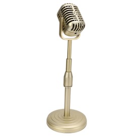 Vintage Microphone Prop Model with Adjustable Stand, Old Fashioned Desktop Microphone Prop Decor for Party Decoration, Costume Role Play (Gold)