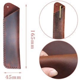 Leather Pen Case, Leather Pen Case, Vintage Style Pen Case, Folio Pen Case, Pen Protector, Pen Storage, Hand-sewn Edge, Holds Approximately 2 Pieces, Coffee, Brown, Not Applicable