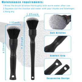 Ziciner Car Detailing Brush, Ultra Soft Car Detail Brush Kit for Elegant Surfaces, Auto Scratch-Free Cleaner Kit for Car Interior & Exterior, Wheels, Dashboard, Engine Bay (Long+Short Handle)