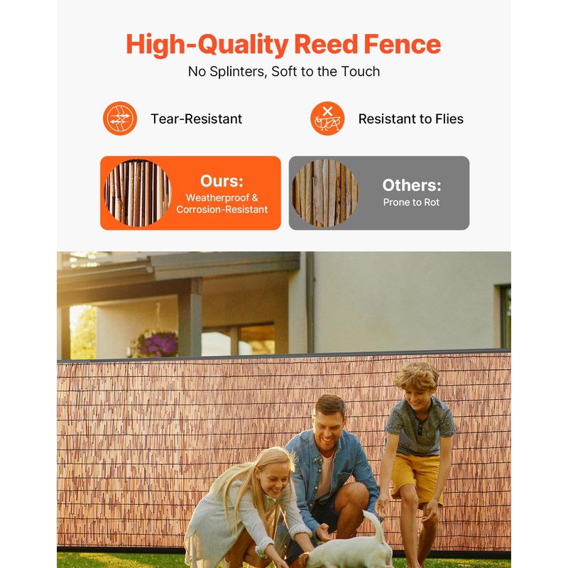 VEVOR Reed Fencing Roll,5.5x16.4 Ft Natural Reed Screen Curtain, Bamboo