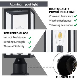 Windben Dusk to Dawn Outdoor Post Light,Lamp Post Light Fixture,Post Lantern with Pier Mount Base,Matte Black