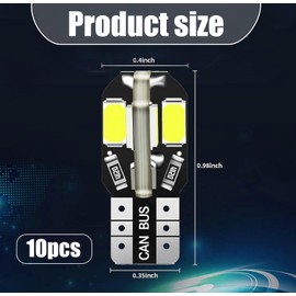 Nowkont Pack-10 Car T10-8SMD LED Bulb, 12V 5730 360 Degree Lighting Bulb Replacement, 600LM Width Light License Plate Light Driving Light, Universal for Cars Plug and Play Light Bulb (White)