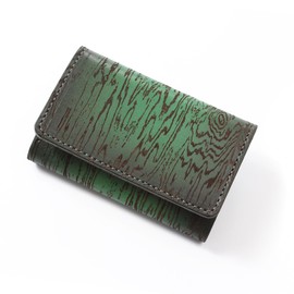 GROOVE GEAR ggs-2023 Business Card Holder, Men's Genuine Leather, Woodgrain Wallet, Large Capacity, Stylish, Cool, green