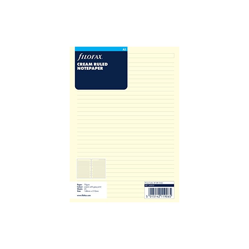 Filofax A5 Cream Ruled Notepaper