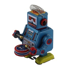Freak Scene Superfreak Robot - Small Robot with Drum - Blue - Tin Robot