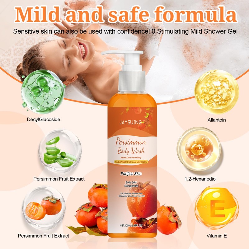 Persimmon Body Wash, Kaki Shower Gel, Natural Deodorising