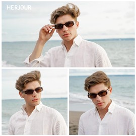 HERJOUR Rectangle Retro Trendy Sunglasses Womens Mens 90s Classic Vintage Narrow Sun Glasses AR82269
