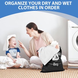 Travel Laundry Bags, 2 Pack Waterproof Wet Dry Bags for Dirty Clothes Bags, Washable Camp Laundry Bag Sleepaway Suitable for Traveling (Blue+Black)