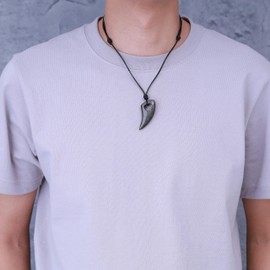 COAI Leather Necklace with Wolf Tooth Pendant, Golden Obsidian