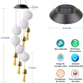 Campanas de Viento Solares de Luces a Prueba de Agua con 6 LED,Luz Solar LED de de Alta Calidad para jardín,Patio,Villa,decoración navideña,Lámpara Colores de carillón de Viento (Bola y Campana)