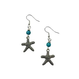Starfish Earrings, Beach Earrings, Nautical Earrings, Coastal Earrings - with turquoise stone accent beads, on sterling silver earrings