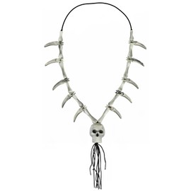 POTOTA Bone Skull Necklace Pendant, Plastic Faux Ivory Skeleton Necklace Voodoo Costume Accessories for Women Men, Halloween Cosplay Party