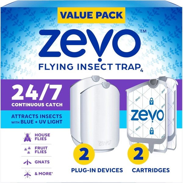 Zevo Flying Insect Trap for Indoor Use, 2 Plug-in Bases