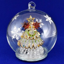 Four Cart Cute Handmade Glassware LED Dome Green Tree