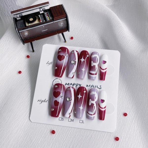 10pcs Handmade Press on Nails,Luxury Handmade Nails, 3D Design Hand-painted