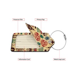 Travel Icons 2 Pack Luggage Tag for Suitcase, Cute Unique Leather Bag Tags Identifiers Privacy Cover ID Label with Steel Loop for Women Men Kids Girls Travel