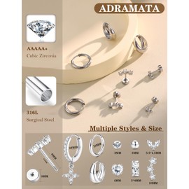 Adramata Ohrringe Damen Gold Edelstahl Ohrring Set Hypoallergen Ohrstecker Klein Creolen Ohrring Hängend Damenohrringe Piercing Ohr Tragus Helix Piercings Ohrringe Gold Silber 9Paar