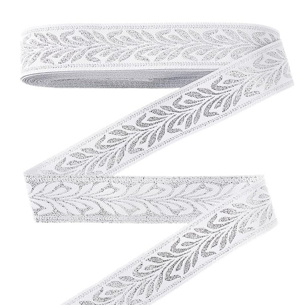 PH PandaHall 20 m White Jacquard Tape with Leaf Pattern,