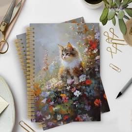 YLZlhb Cat Floral Spiral Notebook Journal, Cats Mom Lovers Gifts for Women, Cottagecore Wildflower Floral Notebooks for Note Taking, Cat Office Supplies, Hardcover Spiral Journal 5.5x8.3 Inches