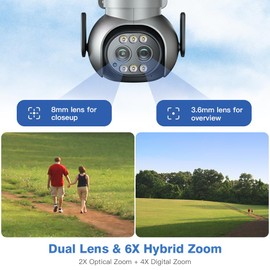 Ctronics 2.5K 4MP Outdoor Surveillance Camera WiFi with Dual Lens, 6X Hybrid Zoom with 2.4/5GHz PTZ IP Camera Outdoor, Person Detection, Auto Zoom Tracking, Colour Night Vision, Alarm, 2-Way Audio,