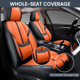 KIDYACWST Auto Car Seat Covers Accessories Full Set Leather Cushion Protector Breathable Waterproof Seat Cover for Cars Universal Fit (Black&Orange, FullSet Without Headrest)