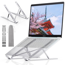 FGGF Laptop Stand, PC Stand, Aluminum Alloy, Tablet Stand, Foldable, Lightweight, Stable, Heat Dissipation, Anti-Slip, Ergonomic Design, Storeable, Home, Work, Portable (White)