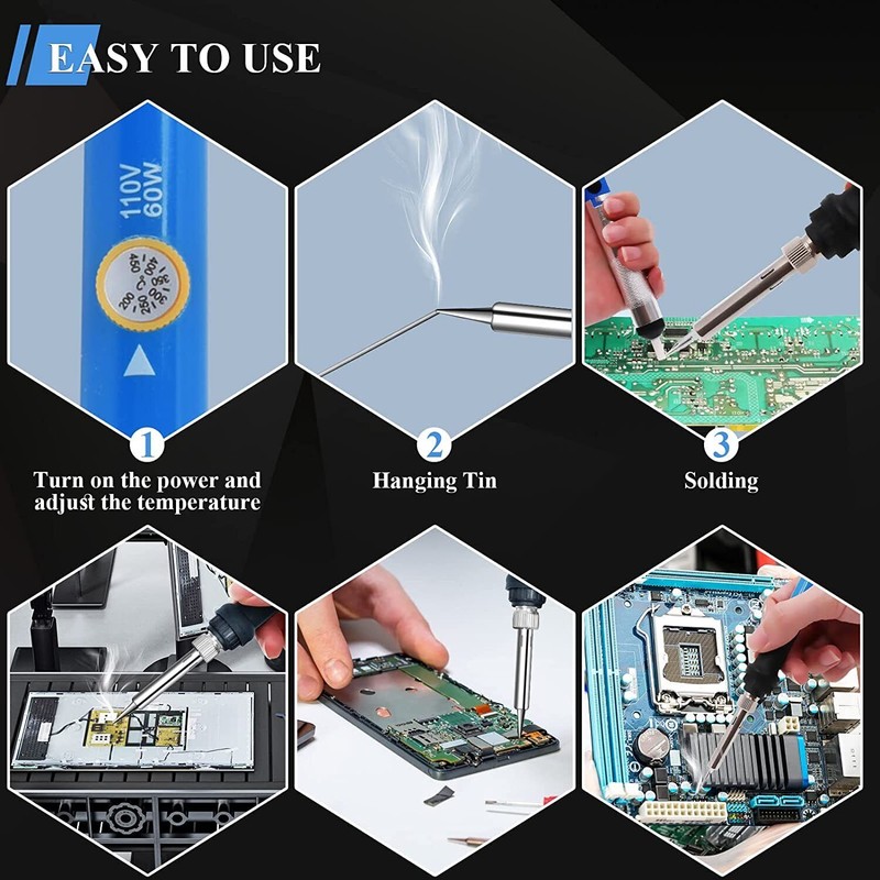 ILibiLib 60W Electric Soldering Iron Gun Tool Kit Welding Desoldering