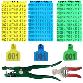 300PCS 001-100 Number Plastic Livestock Cattle Ear Tags Farm Animal Tags ID Tags Green Yellow Blue Ear Tagger + Ear Tag Applicator + Ear Tag Remover for Cattle Cow Pig Goat Sheep