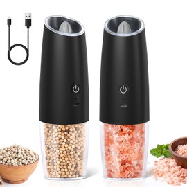 innhom Gravity Electric Salt and Pepper Grinder Set Salt Grinder Pepper Mill Automatic Salt and Pepper Grinder Set with Adjustable Coarseness USB Rechargable, 2 Pack