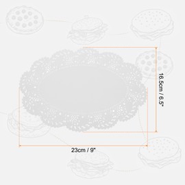 sourcing map 100pcs Lace Paper Doilies 6.5 x 9 Inch White Oval Disposable Decorative Paper Placemats Hollow Flower Absorbing Papers for Cakes Desserts Food Decoration Wedding Birthday