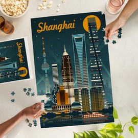 Lantern Press 1000 Piece Jigsaw Puzzle, Shanghai, China, Retro Skyline