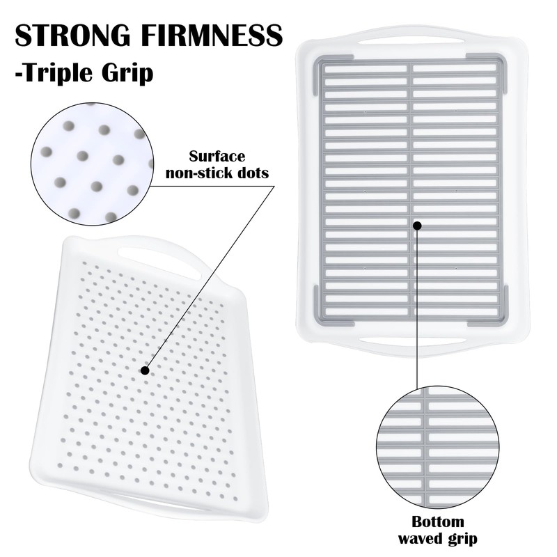 2 Pcs Large Rectangular Non Slip Serving Tray with Handles,