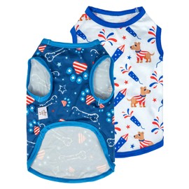 CuteBone 4th of July Dog Shirts 2-Pack Soft Pet Clothes Breathable Summer Vest for Small Puppy and Stretchy Cat Apparel 2BX17S