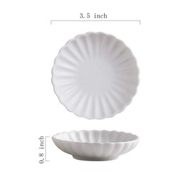 Gaolinci 3.5 Inches Flower Shape Ceramic Sauce Dish,Mini Side Seasoning Dish,Condiment Dishes/Sushi Soy Dipping Bowl,Snack Serving Dishes,Porcelain Small Saucer Set(Set of 4)