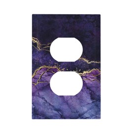 Purple Marble Abstract Gold Crack Iridescent Art Marbling Modern Luxury Elegant Art 1 Gang Duplex Receptacle Wall Plate Electrical Outlet Decorative Decorator Light Switch Faceplate Plug Socket Cover