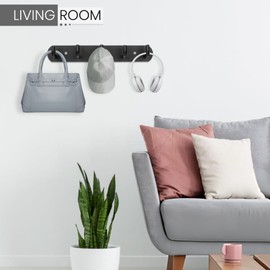 Maxzwell Wall Mounted Coat Rack with 5 Heavy-Duty Hooks – Black Stainless Steel Hook Rail for Coats, Hats, Towels, Jackets – Space-Saving Organizer for Hallway, Bathroom, Bedroom, Kitchen (Pack of 1)