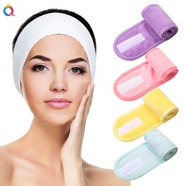 Qiyue Sports & Facial Washing Headband for Women - Makeup Hook and Loop Coral Fleece Free Size/Hook and Loop Headband - Yellow 15ea