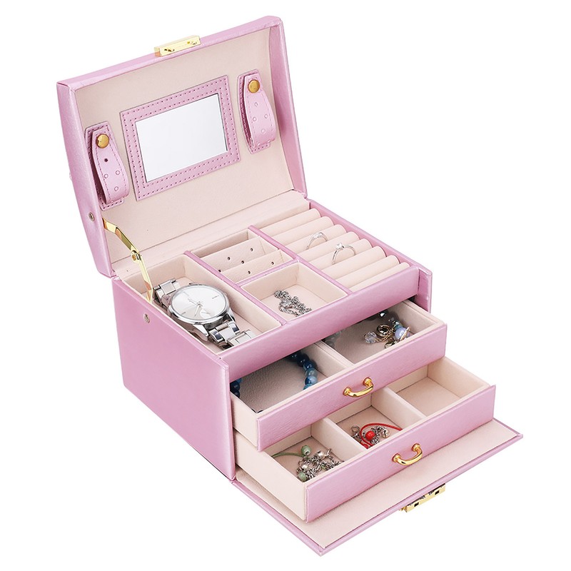 3 Tiers PU Leather Jewelry Storage Case Display Box Holder