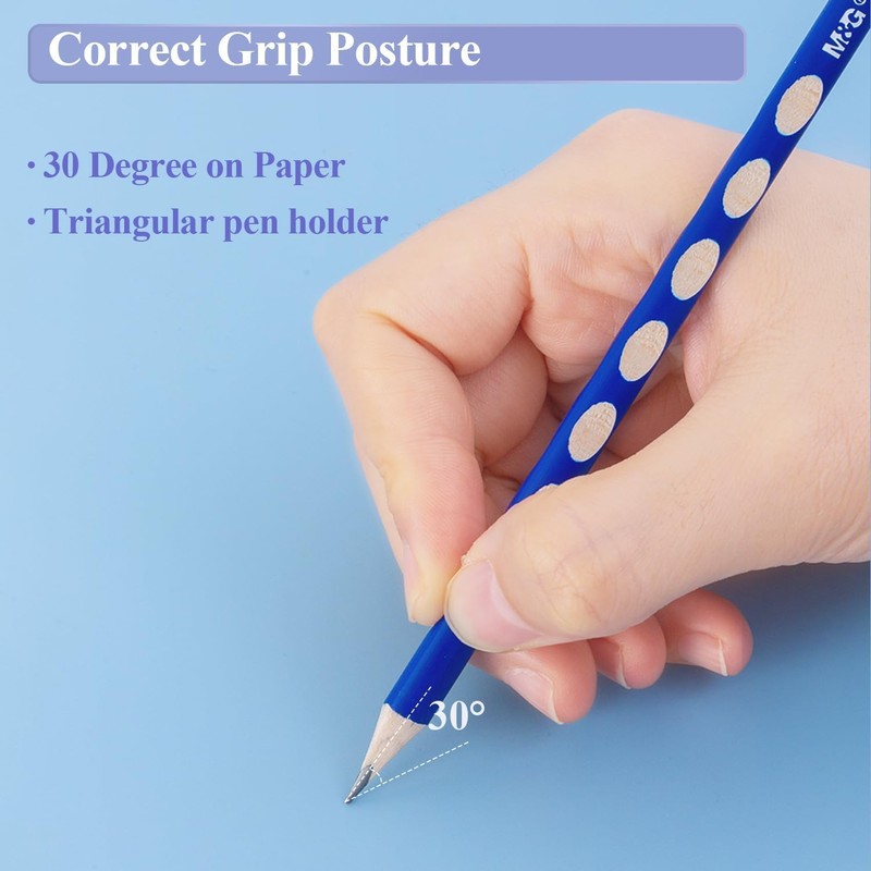 M&G 30pcs Triangular Pencils, 2B Pencils with Grip Correction, Wooden