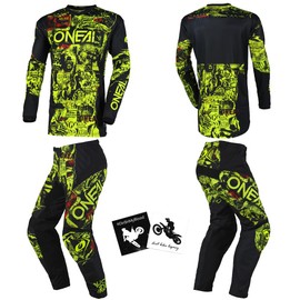 MX Outfit O'Neal Element Attack Black Neon Men (W28/Small) Protective Pants Jersey dirt bike bundle motocross off-road combo set