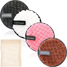 4 Stück Mikrofaser Abschminktücher Cotton Pads, mit Waschbarem Wäschesack,Organische Make-Up-Entferner-BaumwollschwäMme, zur Gesichtsreinigung Hautpflege,4 Farben