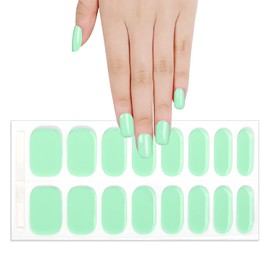 DANNEASY 16 Pieces Semi Cured Gel Nail Strips - Bright Green Solid Color, Gel Nail Stickers Full Nail Wraps Salon-Quality, Long Lasting, Easy to Apply with Nail File, Cuticle Stick, Prep Pads