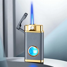 Adjustable Flame Refillable Butane Lighter Lighter, Torch Lighter, Windproof Blue Flame Lighter, Portable Metal Lighter with Visible Fuel Tank(C)