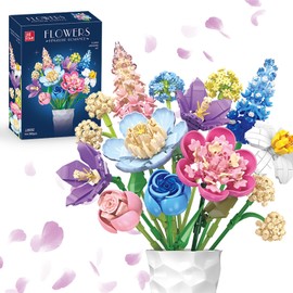 Flower Building Blocks, Botanical Collection, Artificial Bouquet for Home Office Decor, No Vase, Birthday Gifts for Woman Girls Age 8+(865PCS)