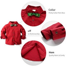 Xifamniy Baby Toddler Boys Christmas Outfit Gentleman Shirt 2T 3T Suspender Overalls Clothes (Green, 5-6T)