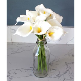 Ooki® 15 White Real Touch Artificial Single Stem Calla Lily Flower Bulb Heads Fake Floral Bouquet Crafts Garden Wedding Home DIY Bridal Garland Clips Party Favors Scrapbooking