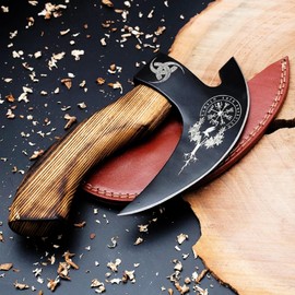 SHINY CRAFTS -Viking Pizza Cutter Axe Pizza Axe Viking Hatchet Mini Axe- Pizza Cutter, Viking Axe, Camping Axe, Small Axe with Premium Leather Sheath (VBA-0029-D)