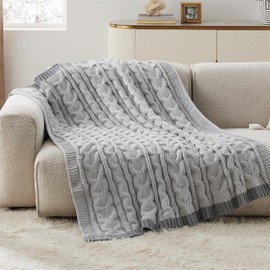 Bedsure Cable Knit Twin Blanket for Couch Bed - Breathable Chenille Chunky Knit Twin Blanket for Decorative Gift, GentleSoft Cozy and Warm for Winter and All Seasons, Grey, 60x80 Inches