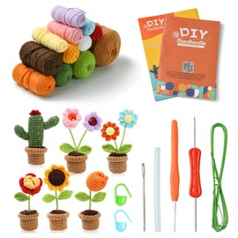Ipotkitt - Juego de 1 juego de hilo de lana colorido, kit de ganchillo de flores, cactus rosado, kit de tejer bonito con tutoriales paso a paso para hacer bricolaje